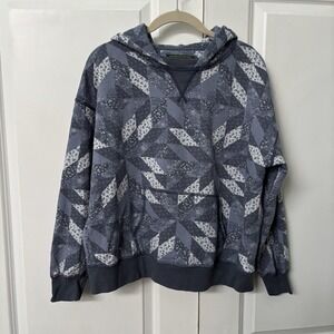 American Eagle Super Soft Fleece Oversized Hoodie Womens XS Blue Quilt Print